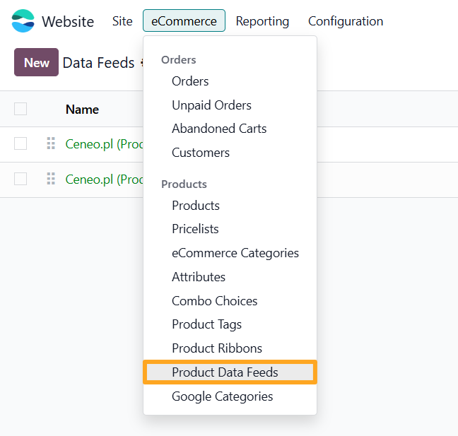 odoo website ecommerce product data feeds ceneo